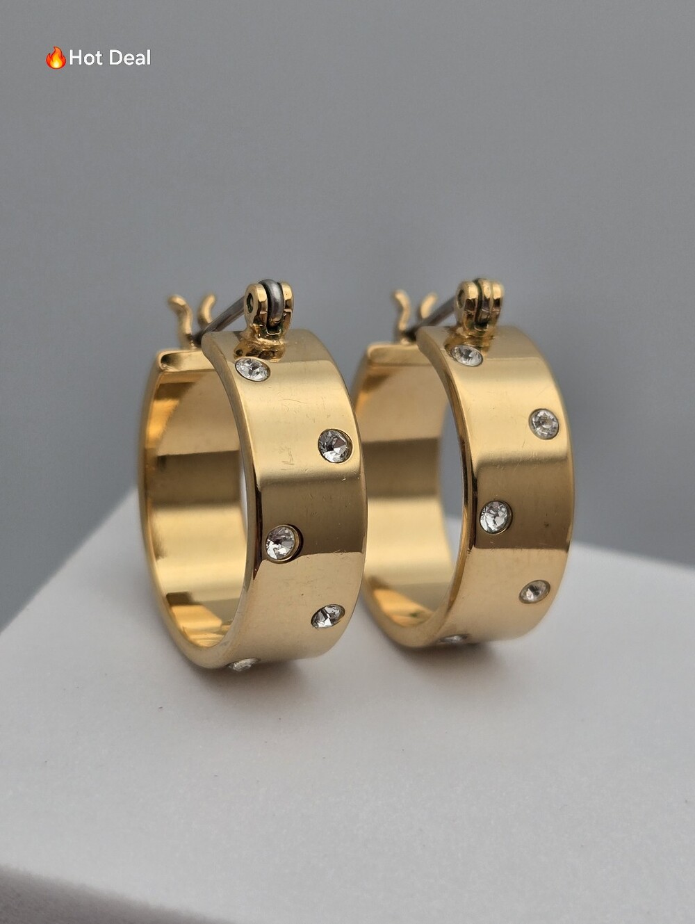 Vintage Swarovski Gold Tone Huggie Hoop Earrings Crystal Pierced 2/3"